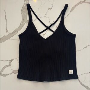 Vuori Black Ribbed Camisole with Cross-Back